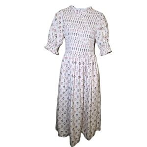 Smockingbird Women's Smocked Midi Dress Floral Puff‎ Sleeve Cottagecore Size M